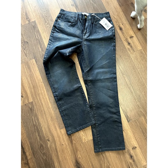 FRAME Le High Straight Lizard Coated Jeans Indigo Lizard - Picture 2 of 8